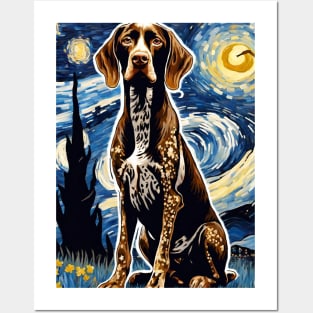 German Shorthaired Pointer Dog Breed Painting in a Van Gogh Starry Night Art Style Posters and Art